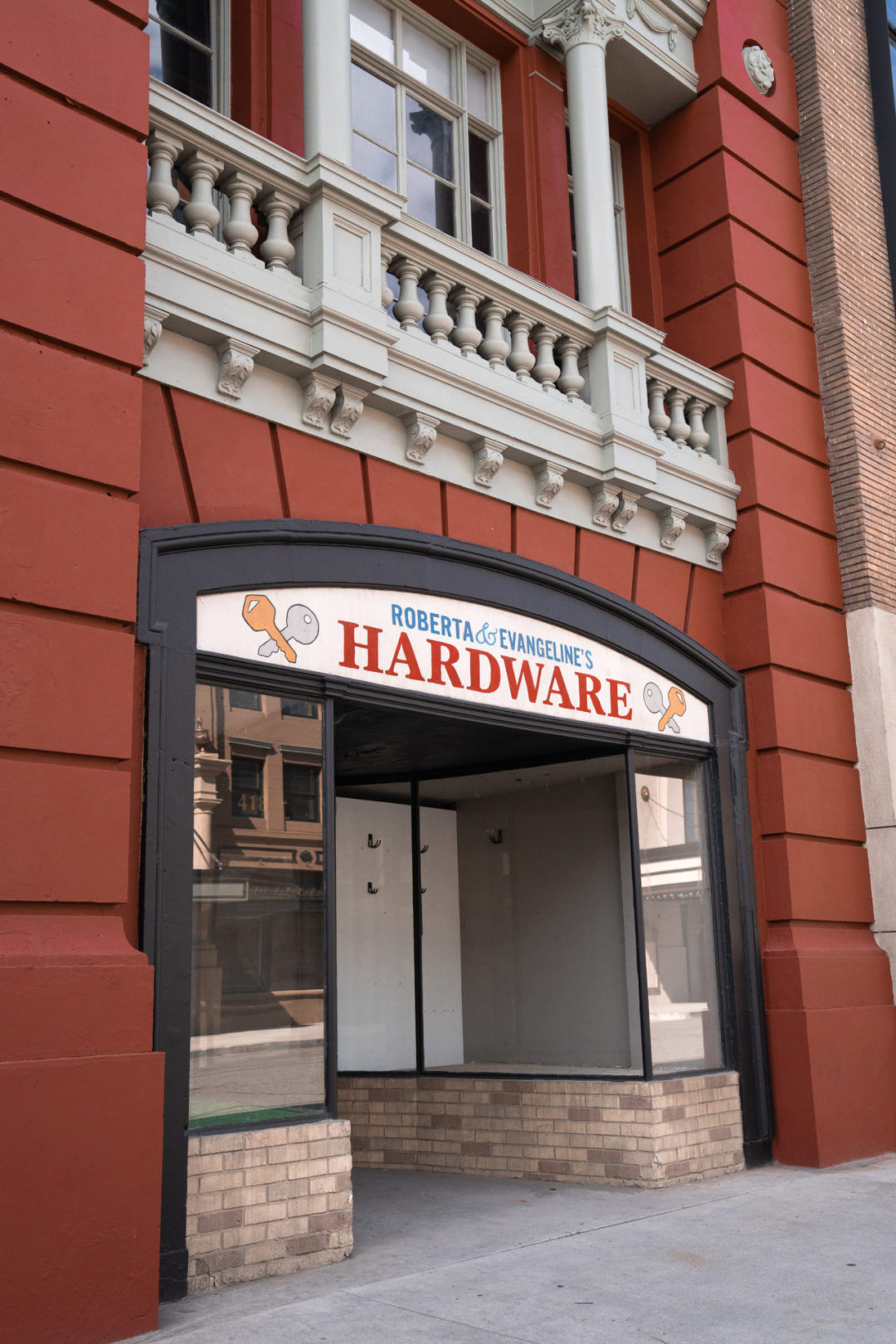 The front of a faux-building in Warner Bros.' "New York" backlot set in Burbank, California