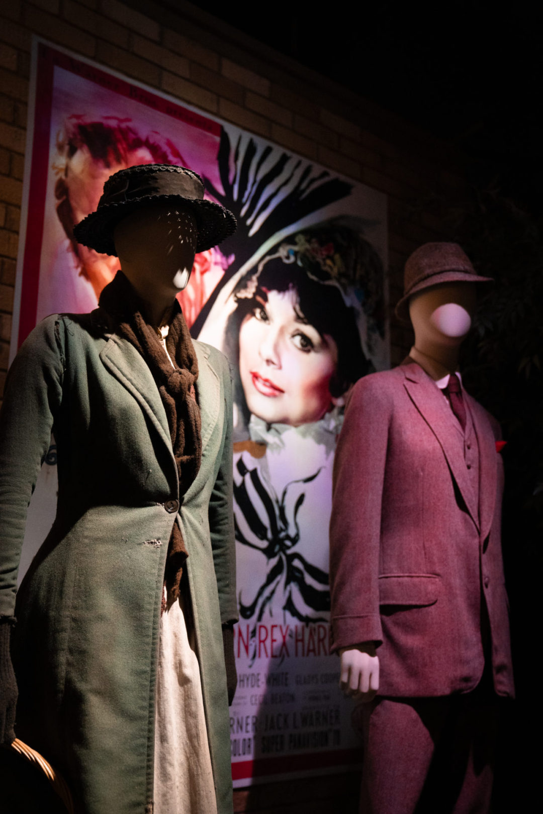 Audrey Hepburn and Rex Harrison's costumes from My Fair Lady (1964) on the Warner Bros. Studio backlot in Burbank, California