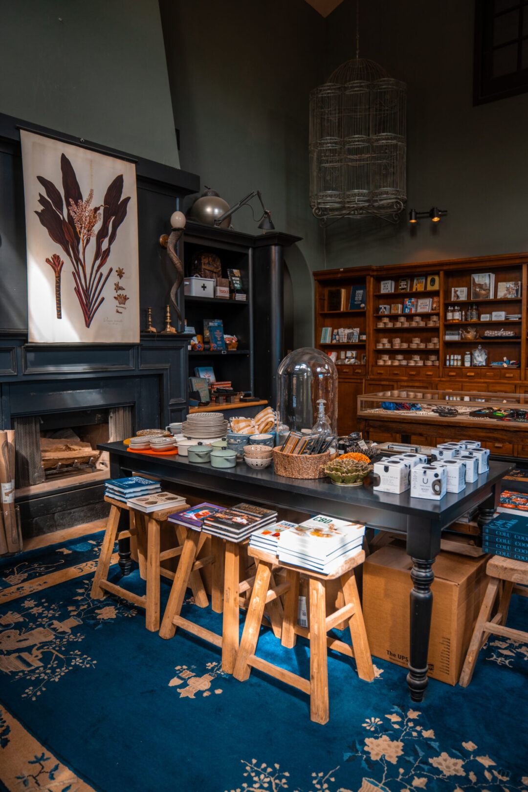 The shelves and table inside Sun & Cricket, a curated shop of books, gifts and more inside The Madrones center in Anderson Valley, California