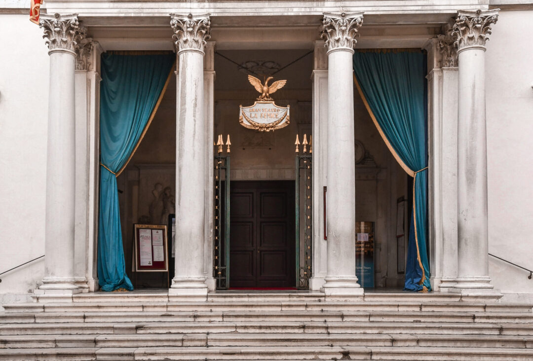 The front entrance to Teatro La Fenice in Venice, Italy