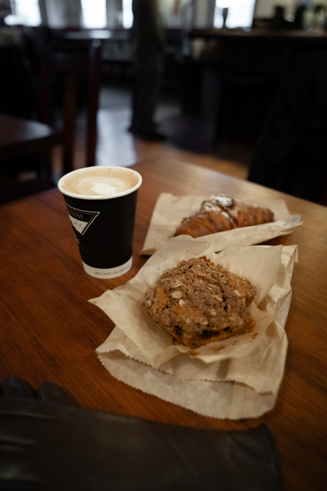 Two scones and a latte from The Waiting Room in Mendocino, California