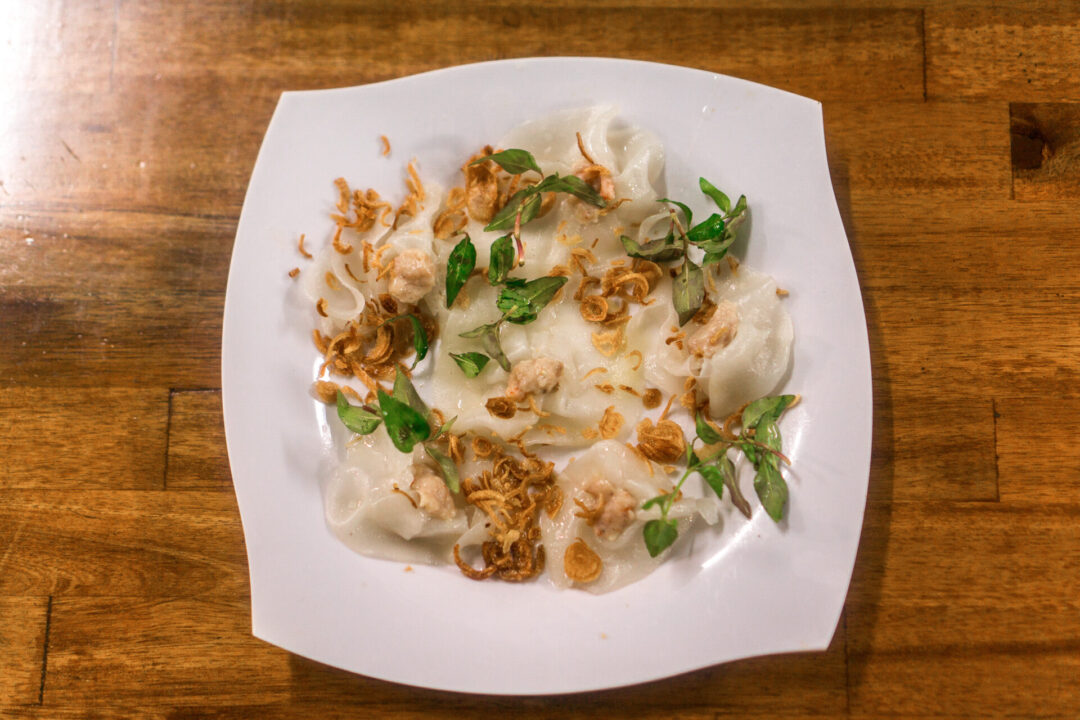 A plate of White Rose Dumplings, a local delicacy from Hoi An, Vietnam