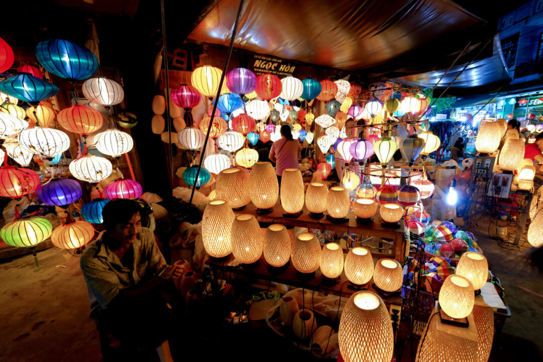 A colorful lantern section of the Night Market in Hoi An, Vietnam