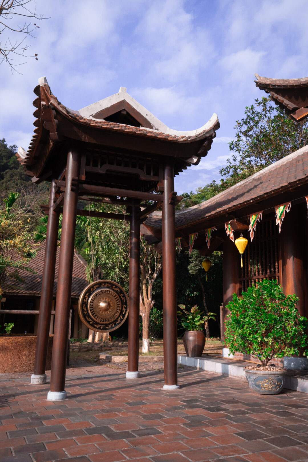 A gold gong inside Yen Tu Village in Vietnam