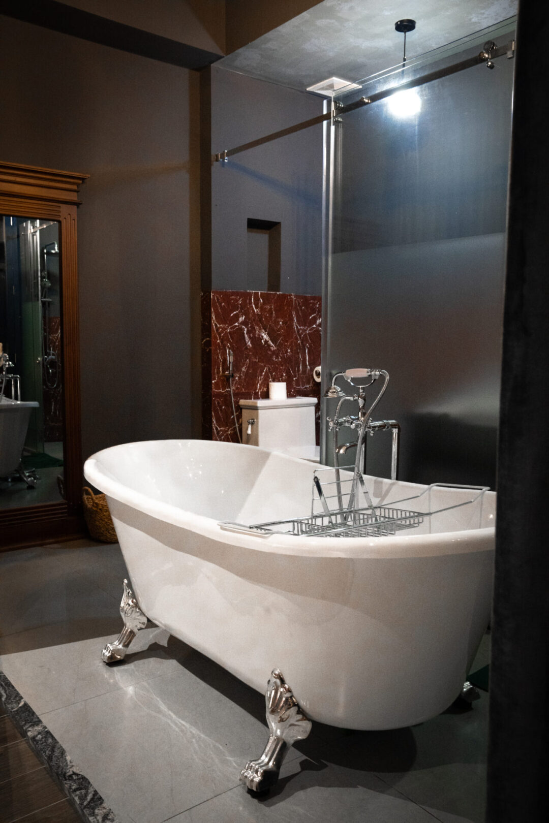 The clawfoot tub inside one of the rooms at the Chum Boutique Hotel in Hue, Vietnam