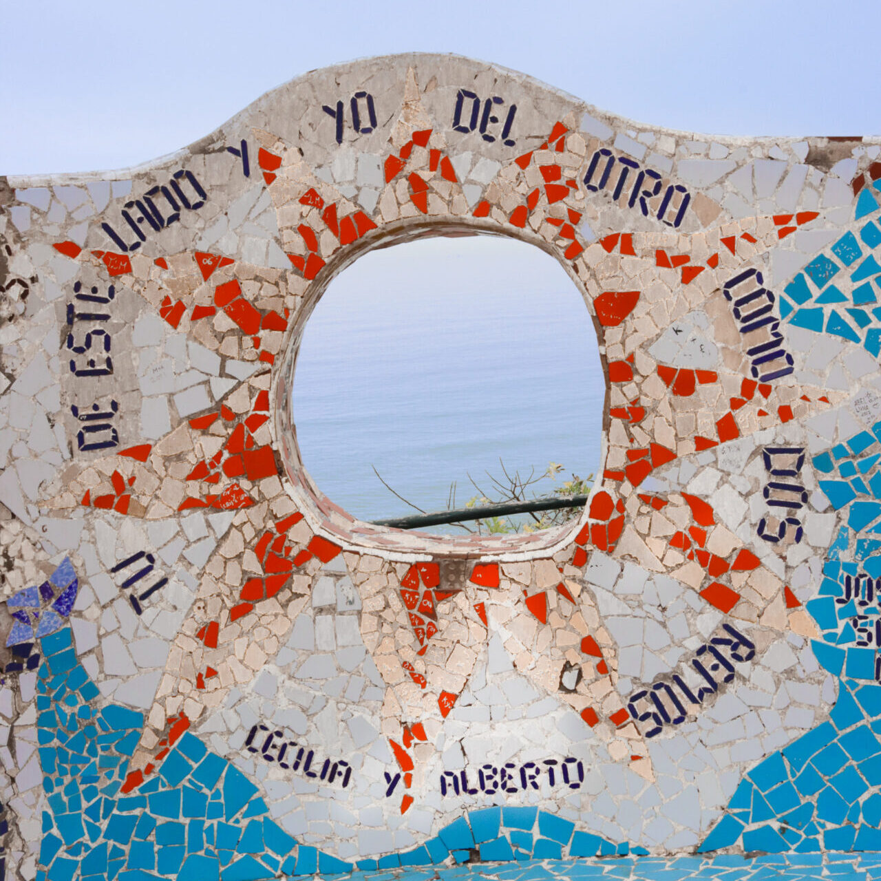 A sun-shaped keyhole sculpture looking out toward the Pacific Ocean  Parque del Amor