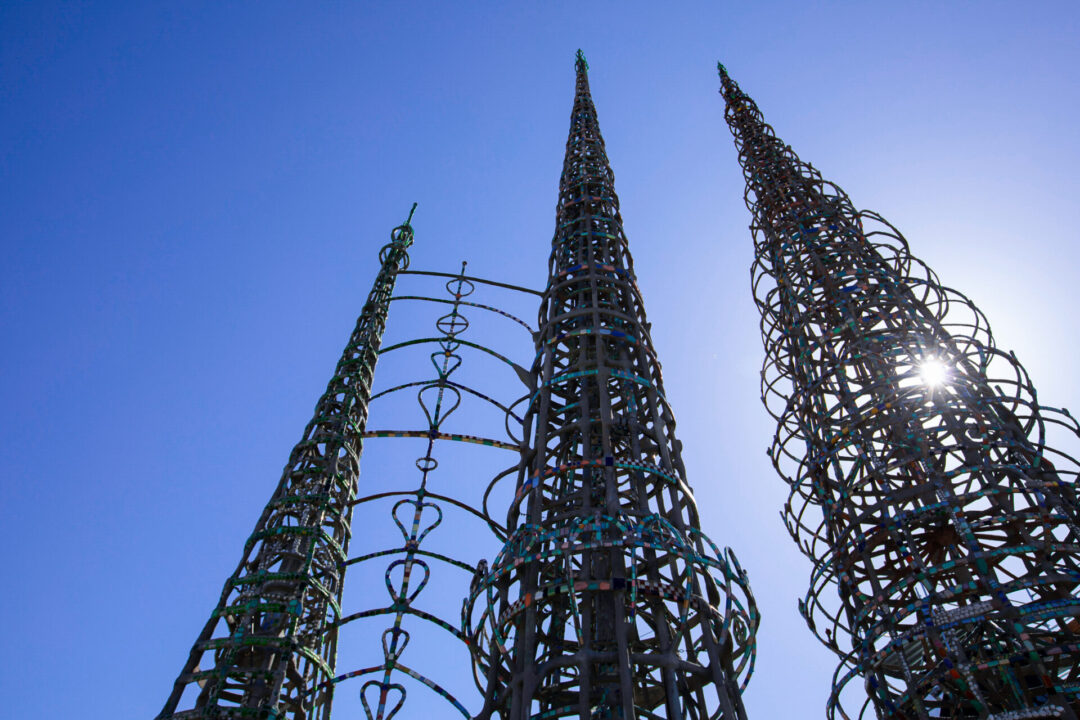 Afternoon sun shining on Simon Rodia's Watts Towers, a great example of Art Brut in Los Angeles, California, USA