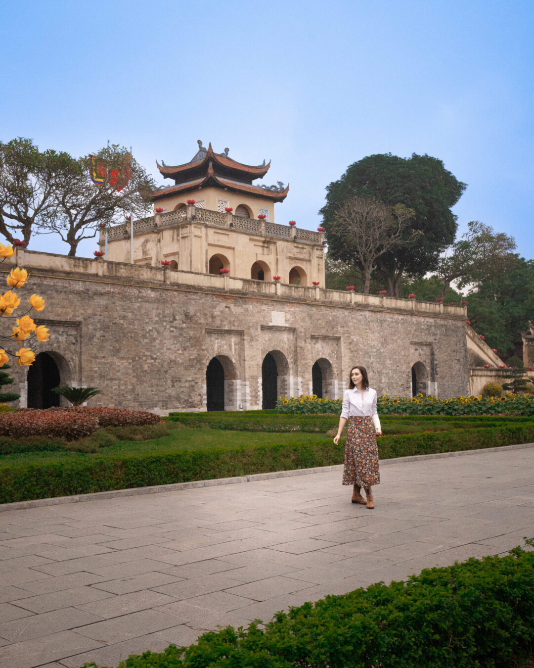 Travel Blogger Jordan Gassner standing outside Thang Long Imperial Citadel in Hanoi, Vietnam