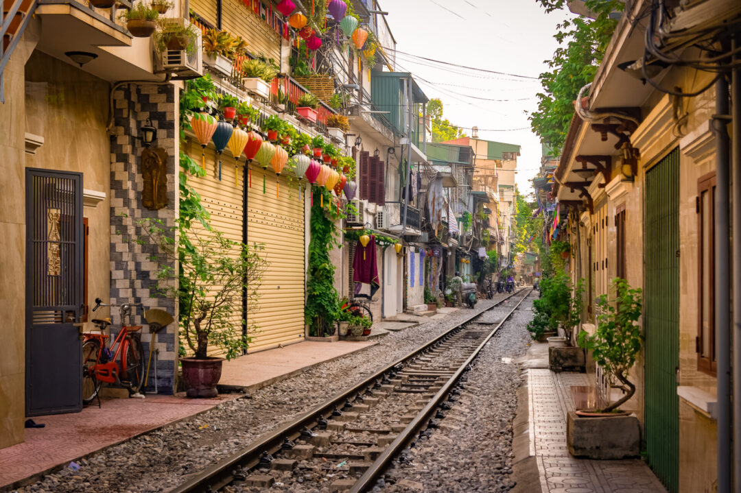 An empty section of the residential Train Street in Hanoi, Vietnam