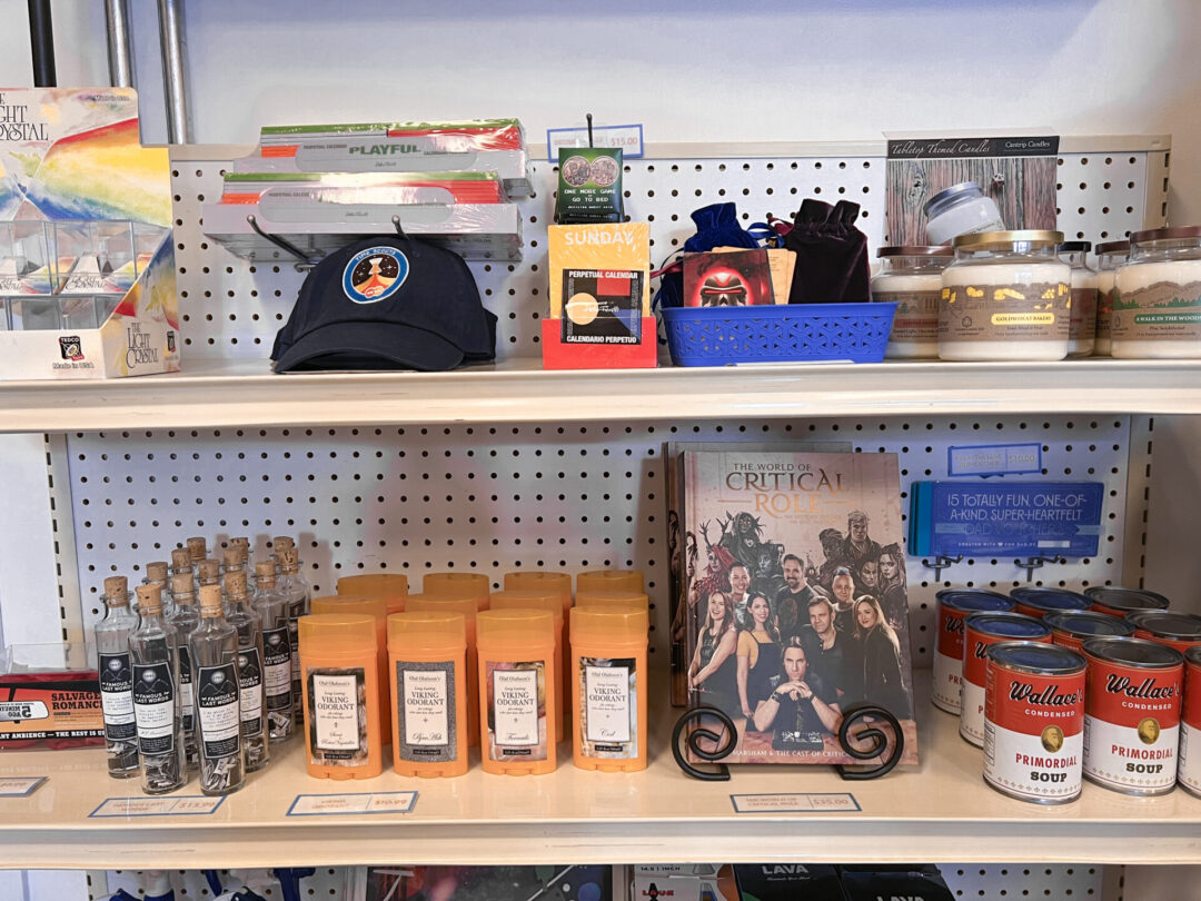 Back To The Future Travel Guide: A shelf full of "time travel" goodies inside The Echo Park Time Travel Mart in Los Angeles, California