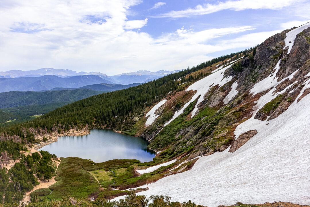 An aerial view of St. Mary's Glacier in Colorado