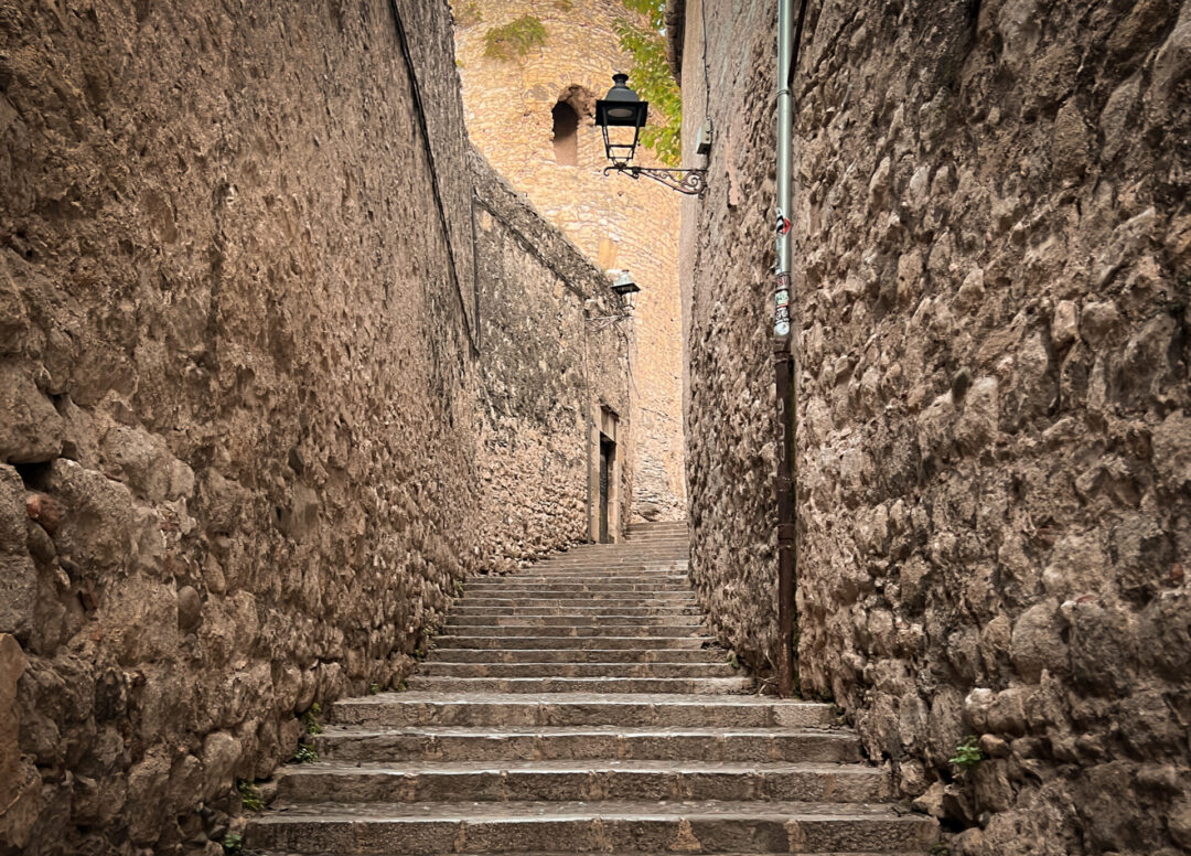 A staircase along Carrer Sant Llorenc in Girona, Spain