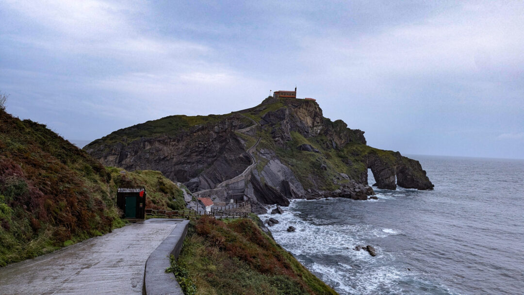A paved service road leading up to. the islet of San Juan de Gaztelugatxe in the Basque Coast of Spain