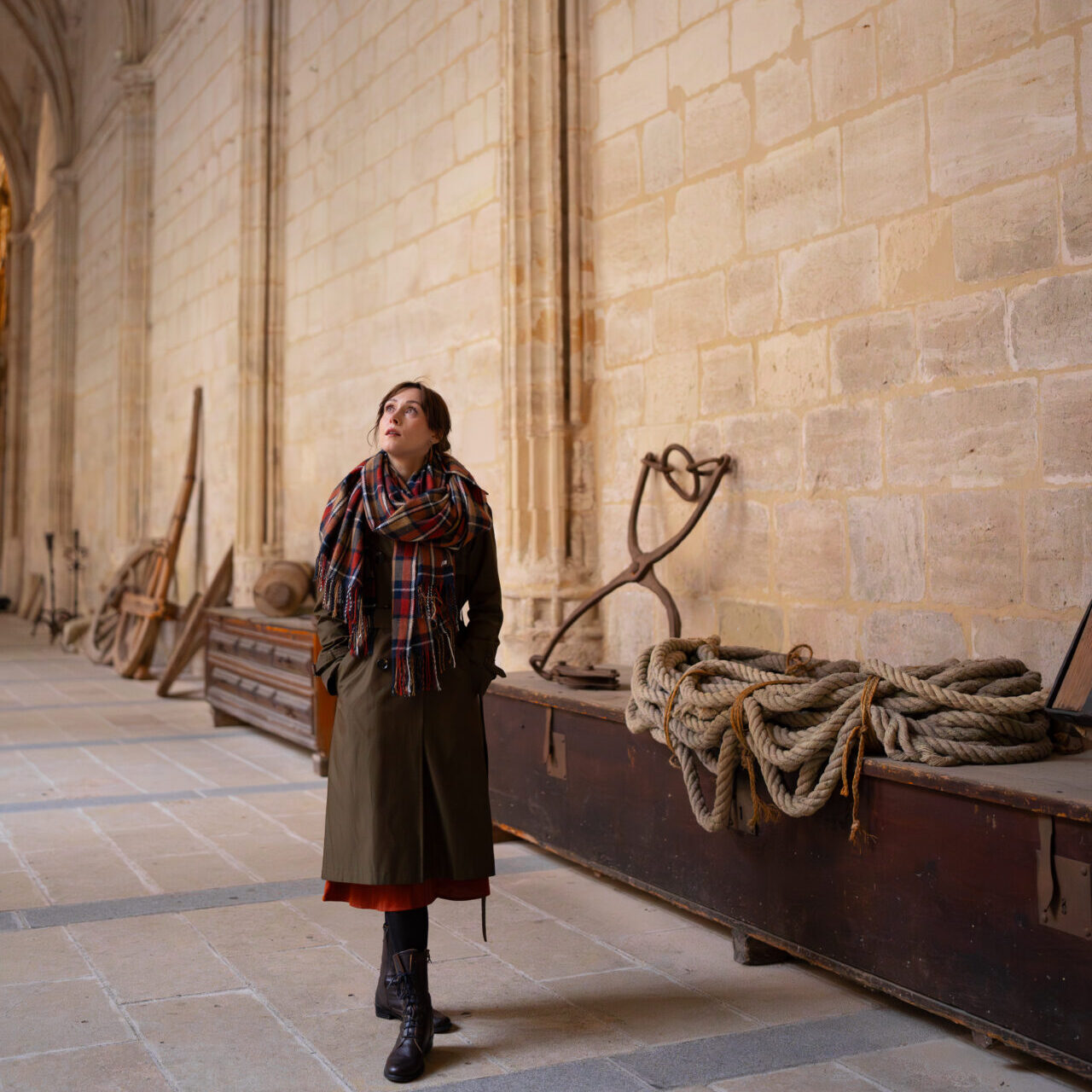 Segovia Travel Guide: Travel Blogger Jordan Gassner looking up at the top of the cloister in the Segovia Cathedral in Central Spain
