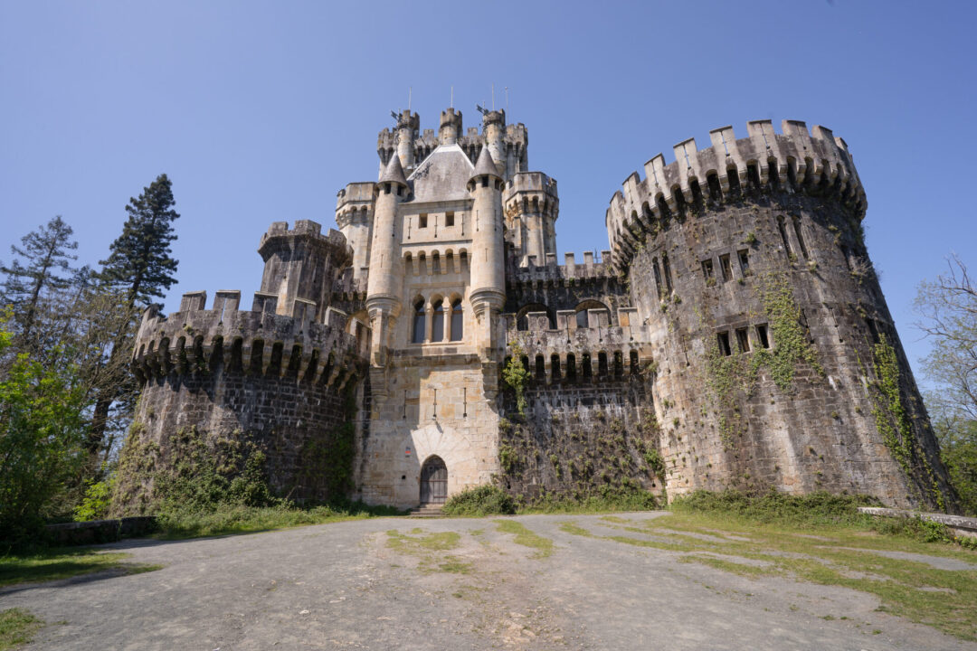 What to see in Bilbao: A low angle view of Butron Castle, about half an hour drive from Bilbao, Spain