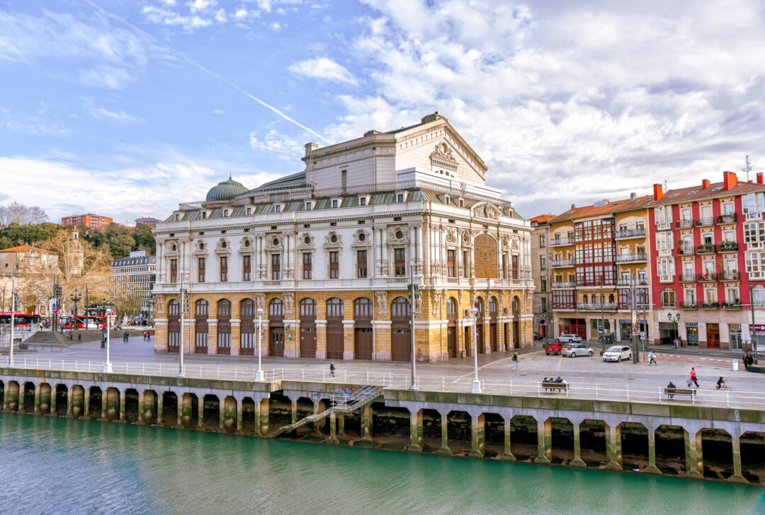 Things to do in Bilbao, Spain: A view of the riverfront in front of Teatro Arriaga