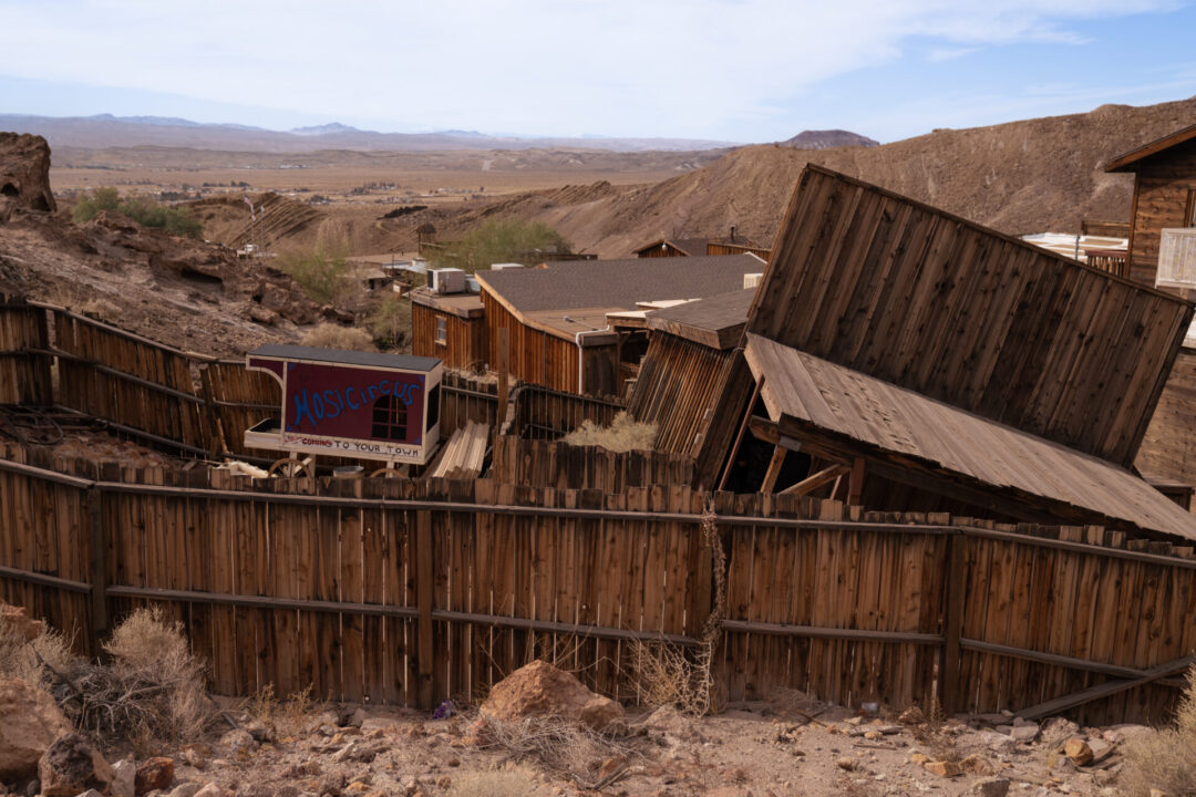 The Mystery Shack and some of the other wood buildings inside the old west Calico Ghost Town in California
