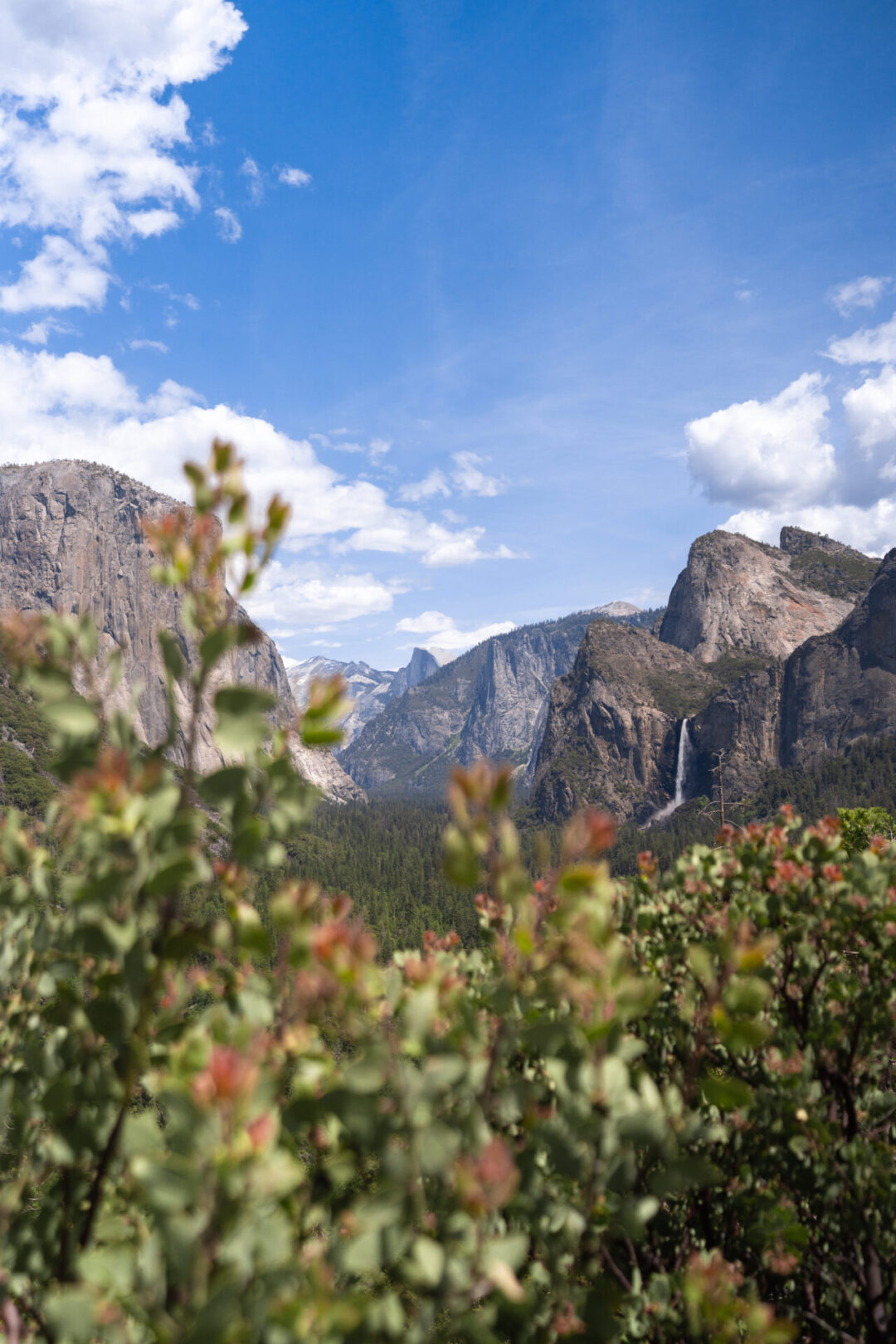 A view of Half Dome, El Capitan, and Bridalveil Falls from the Tunnel View in Yosemite National Park in California