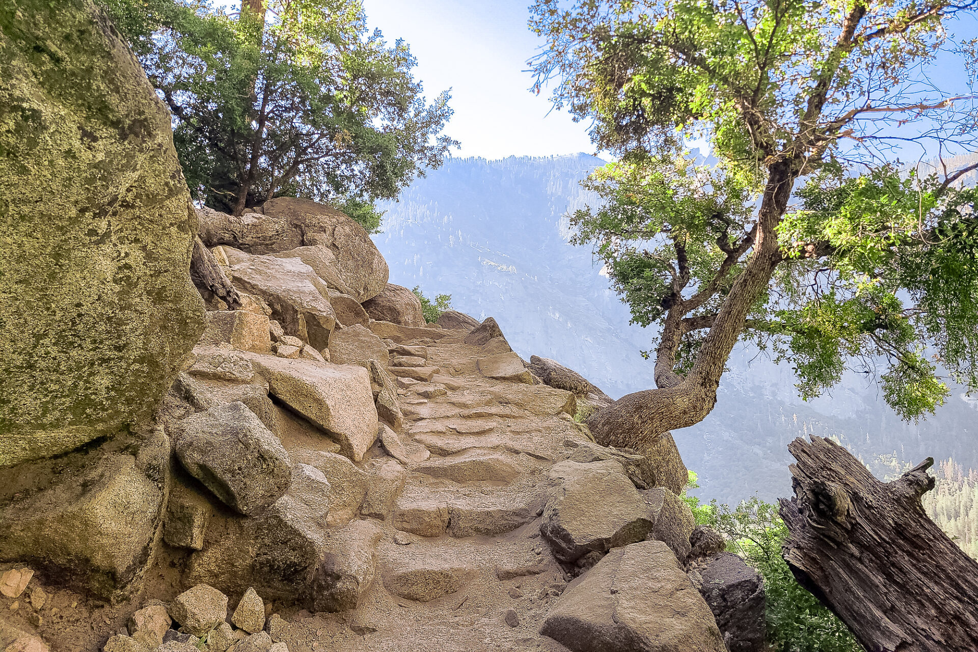 The granite stairs along the Upper Yosemite Falls Trail in Yosemite National Park, California, USA