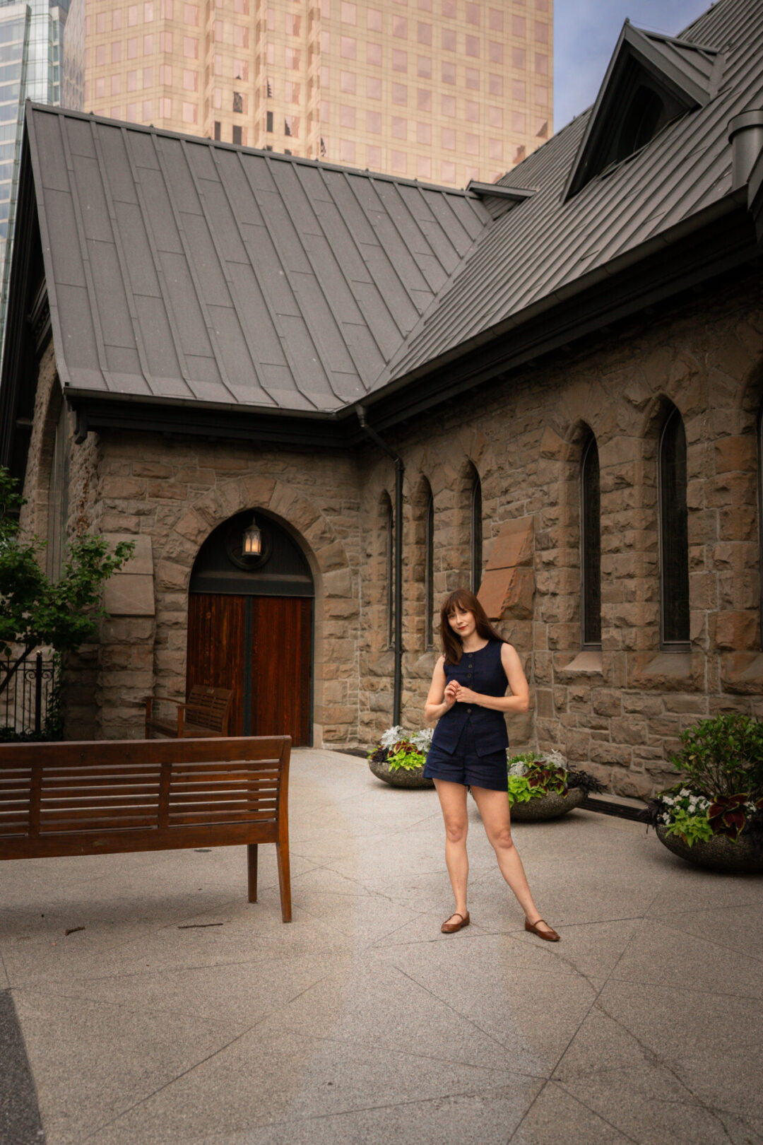 Travel Blogger Jordan Gassner standing in front of Christ Church Cathedral in Downtown Vancouver, Canada
