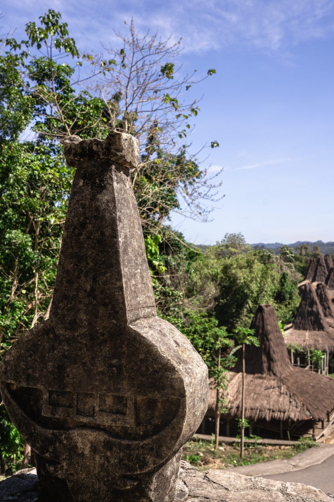 A traditional carving at the top of Prai Ijing Village in Sumba, Indonesia
