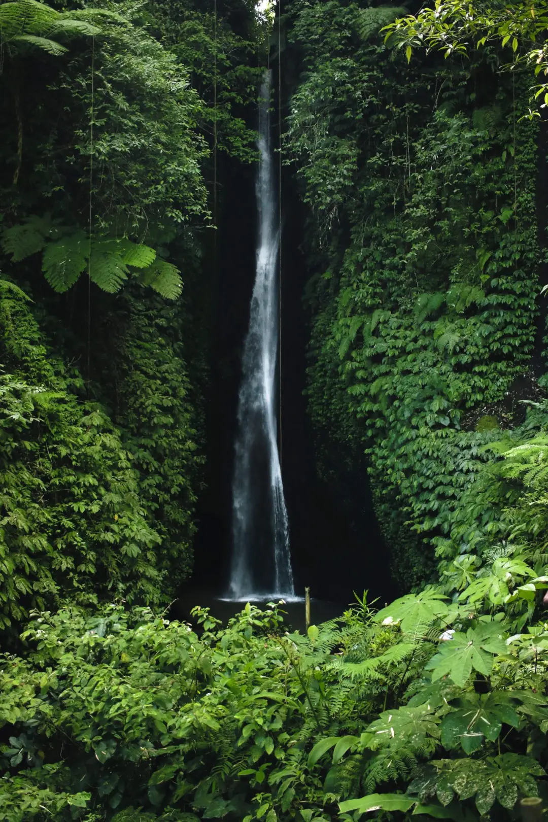 Leke Leke waterfall surrounded by lush green, tropical landscape in Bali, Indonesia