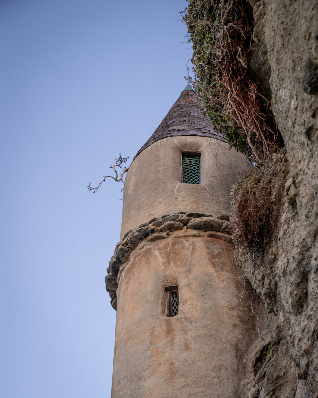 The top spire of Pirate Tower along Victoria Beach in Laguna Beach, California