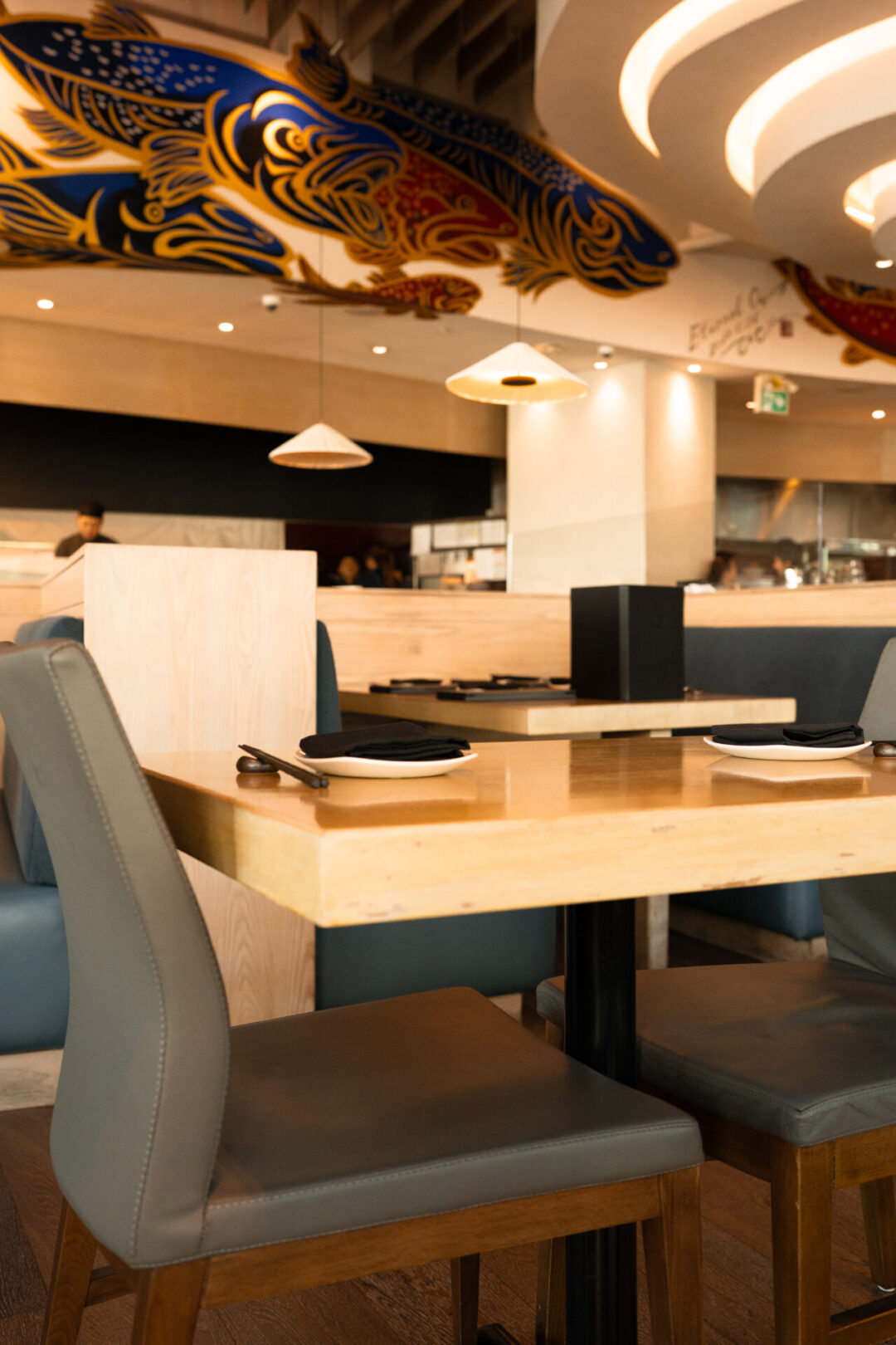 The modern dining room inside Miku, Vancouver, Canada