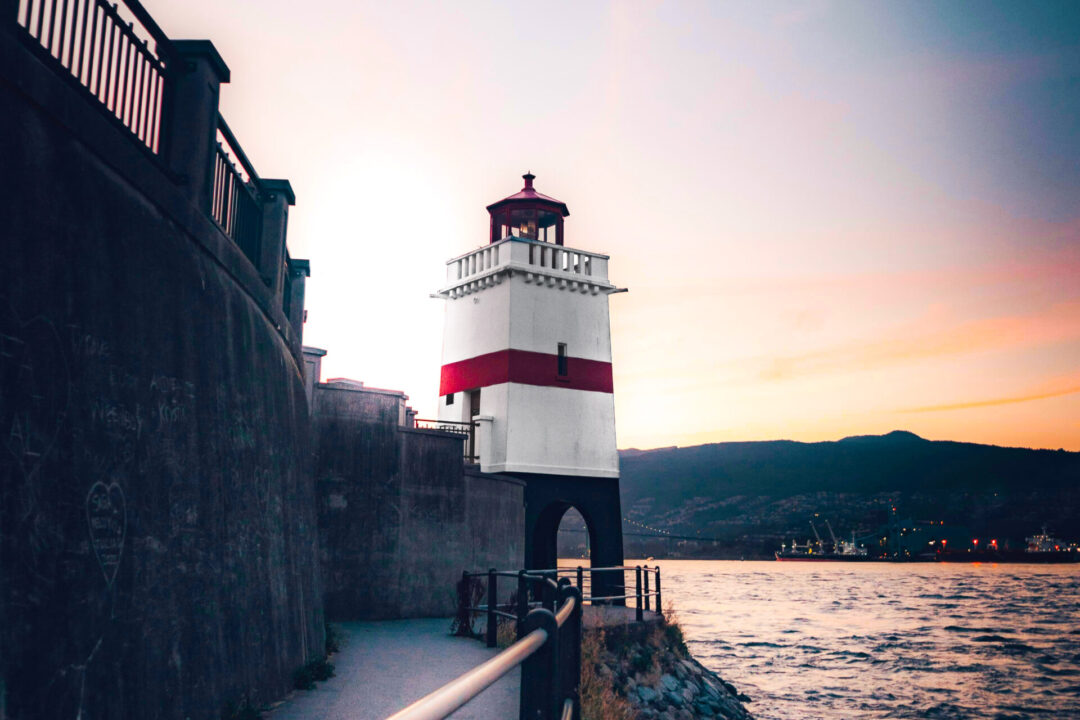 Brockton Point Lighthouse as seen from the seawall in Vancouver, Canada