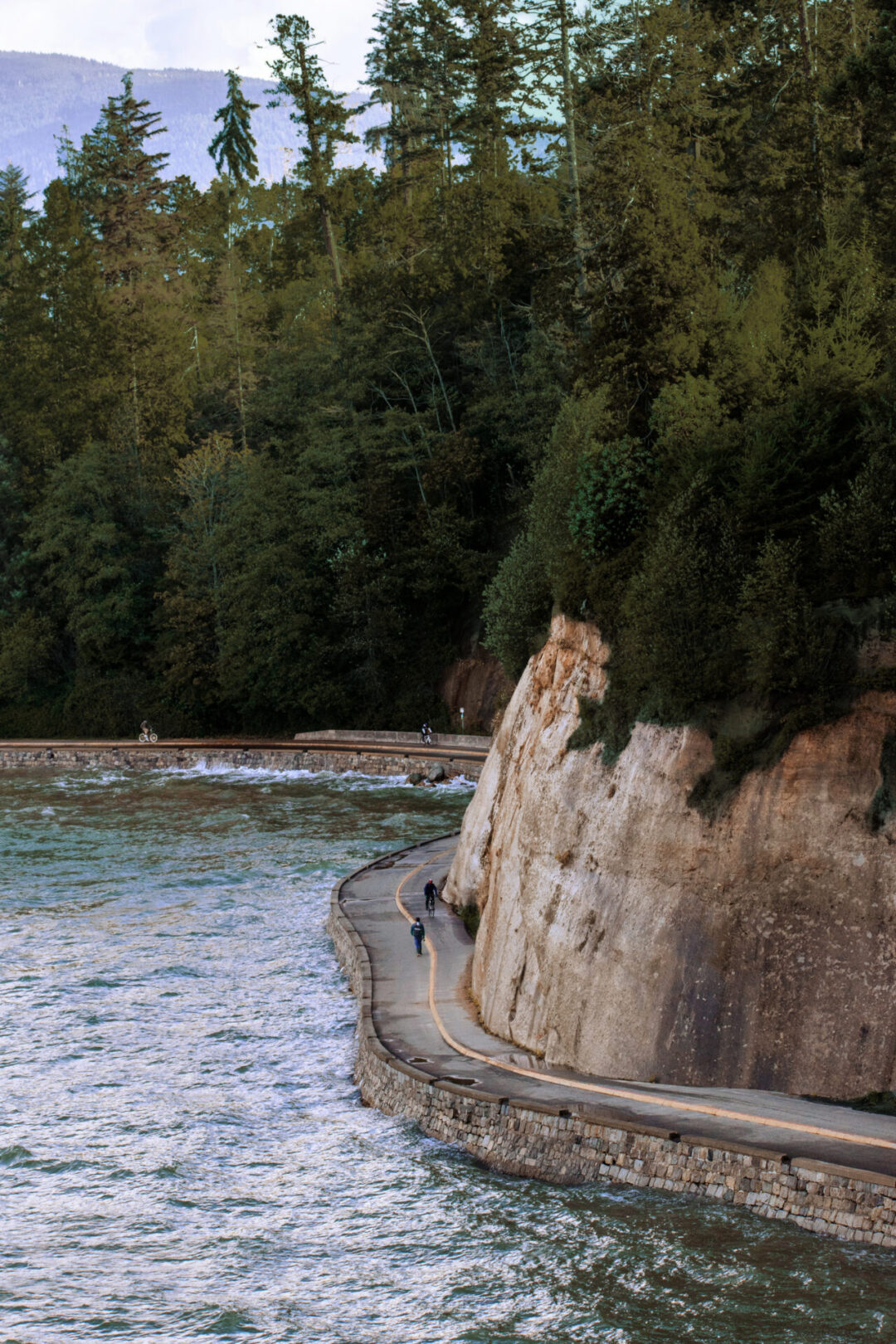 Runners and bicyclists going around the Vancouvers seawall 