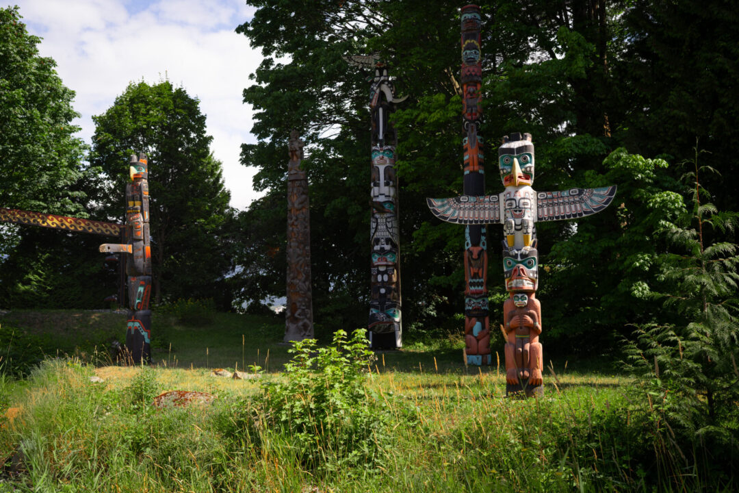 First Nations Totem Poles inside Stanley Park in Vancouver, Canada