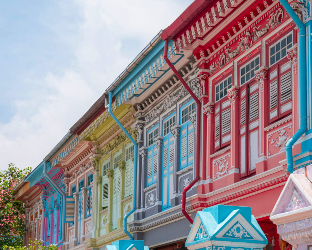 A historic group of colorful homes in Singapore