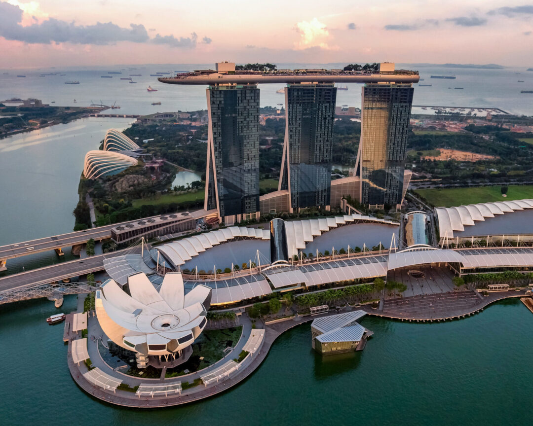 An aerial view of Marina Bay Sands in Singapore