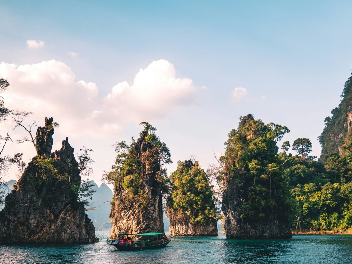 Limestone "needles" jetting out of the ocean off the coast of Thailand
