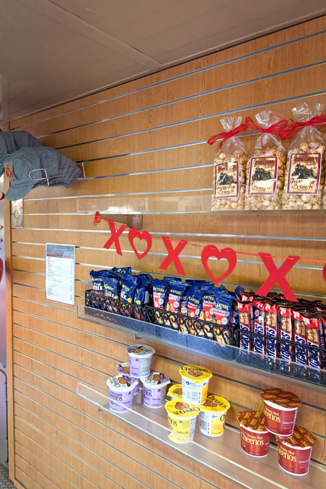 The snacks wall inside the Cafe Car of the Grand Canyon Railway