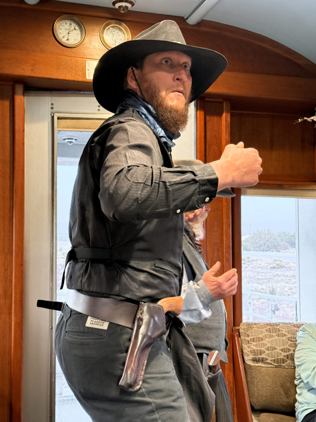 "Robbers" inside the Chief car aboard the Grand Canyon Railway
