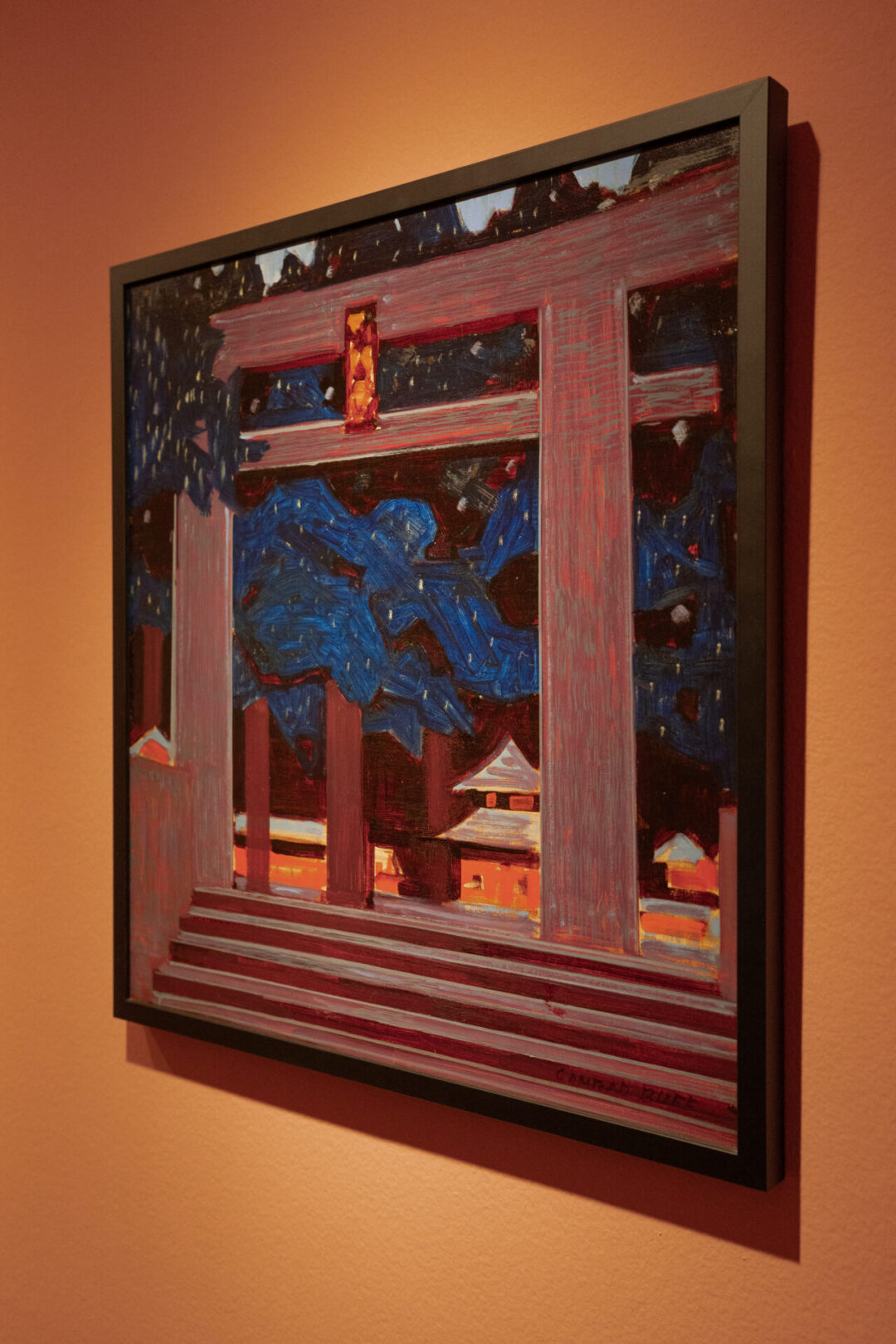 The painting, "Japanese Tori Gate", by Conrad Buff. Photo taken at the Laguna Art Museum