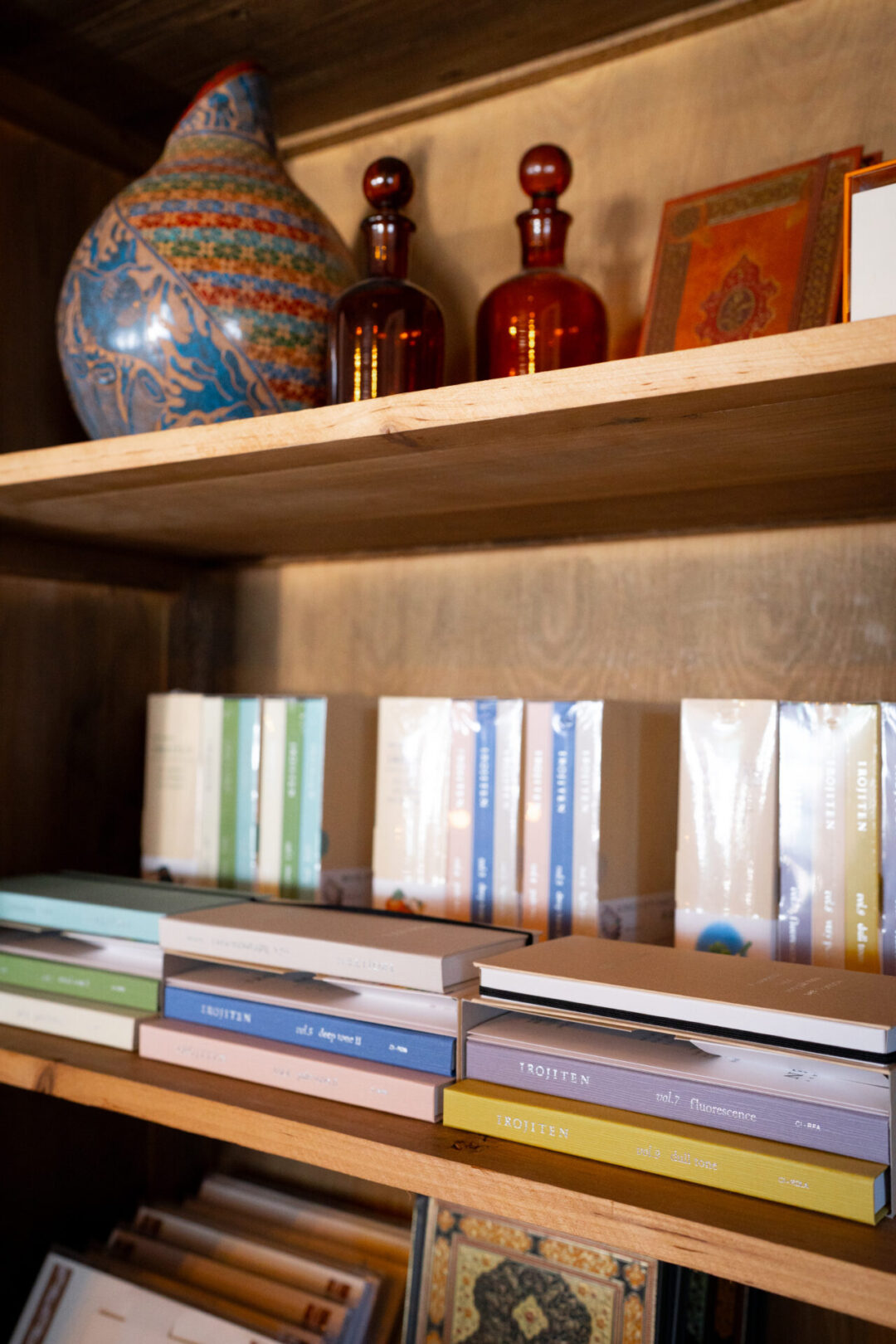 A shelf full of merchandise inside a shop at Crystal Cove Beach near Laguna Beach, California