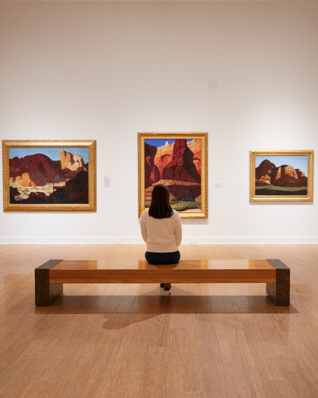Travel Blogger Jordan Gassner admiring some Conrad Buff paintings inside Laguna Art Museum in Laguna Beach, California